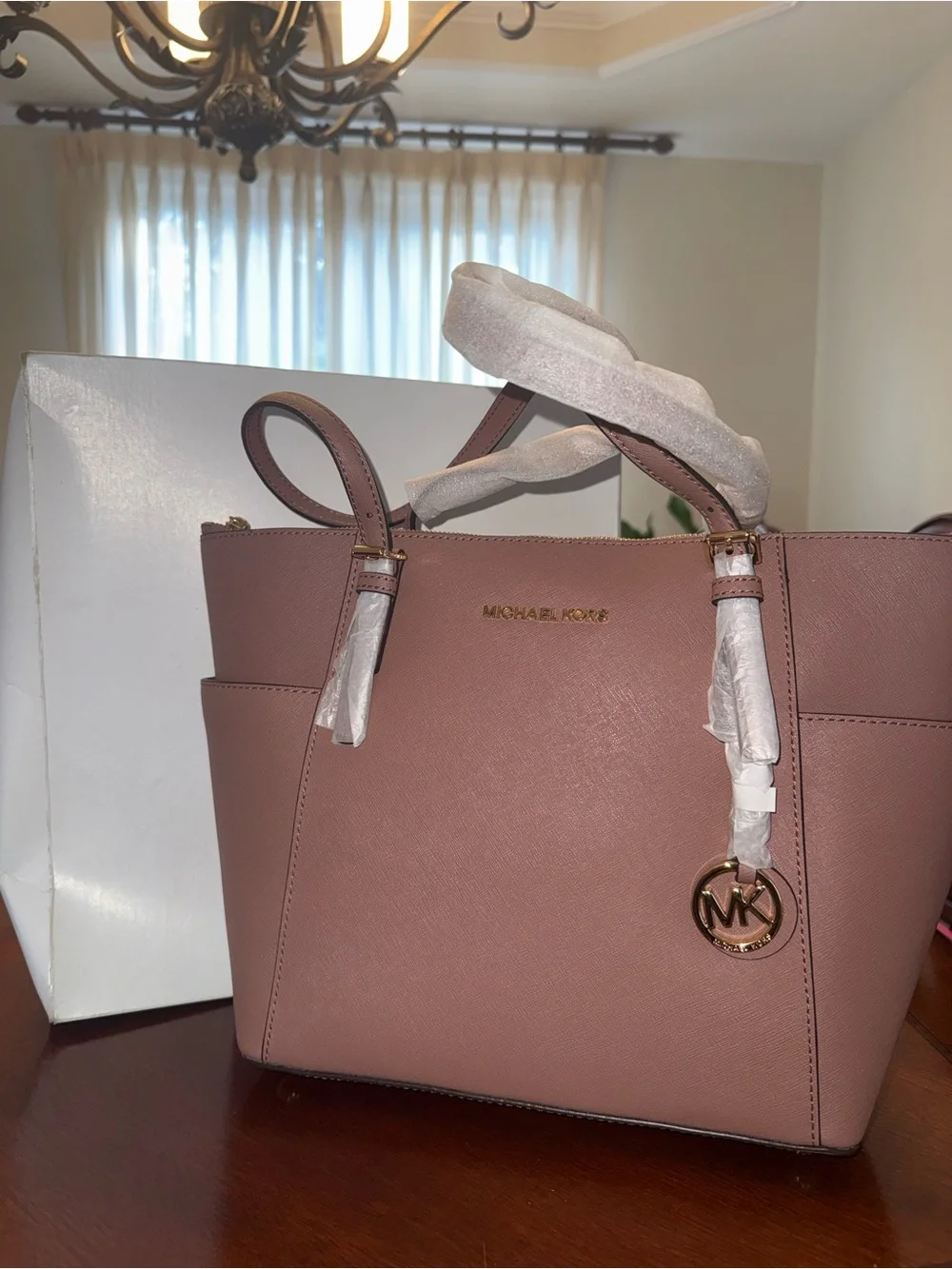 Michael Kors Rose Pink Saffiano Leather Tote with MK Charm
